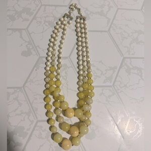 Vintage Triple Strand Necklace Signed Japan With Yellow Beads